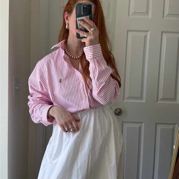 Ralph Lauren Oversized pink striped Button down boyfriend shirt men’s size L - Picture 2 of 9